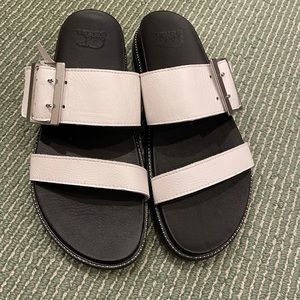 Sorel White Roaming Leather Platform Slides